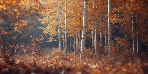 White birch forest in late autumn at Tsumagoi Kogen, highlighting seasonal foliage and erosion concerns