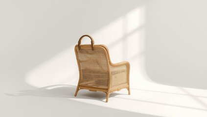 Wooden chair backrest crafted from wood and rattan resembling a bag with handles, serving as an abstract textured background for design elements