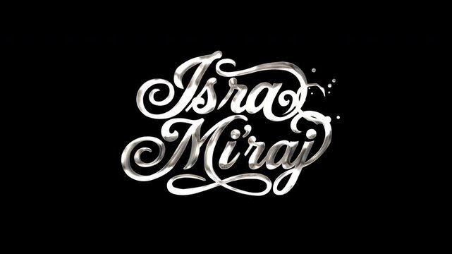 Isra Mi'raj written in stylish silver lettering, suitable for islamicthemed designs, religious posters, event invitations, or educational materials.