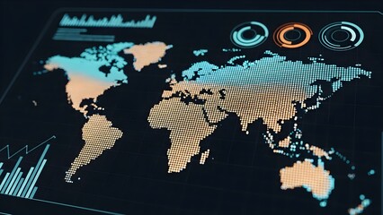 Digital World Map with Data Visualization and Analytics.