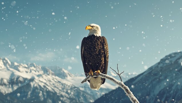 Bald eagle resting on a branch in its native environment, conservation awareness