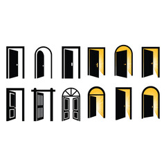 Vector Silhouette of  Open Door With Light Spill set.