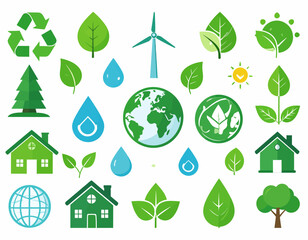 Obraz premium Eco-friendly green energy and sustainability icons, symbolizing environmental protection and nature conservation