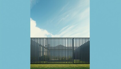 Modern metal fencing with a sleek finish used as a security barrier, Earth Day