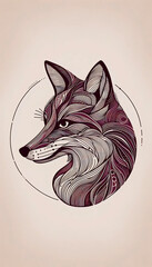 A stylized line art portrait of a fox, Ai generated image
