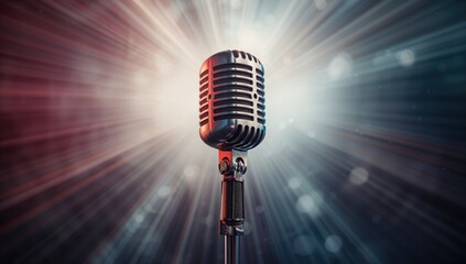 Vintage style microphone set against an artistic backdrop suitable for music events and live shows