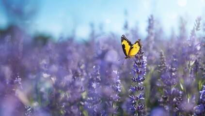 Butterfly resting on vibrant blue salvia, highlighting natural pollination process, World Pollinator Day