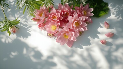 Group of pink flowers arranged on white backdrop, ideal for decorative motifs