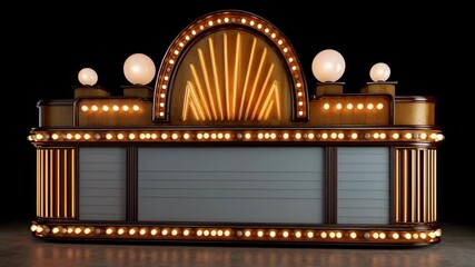 A large, ornate, and colorful sign with a black background. The sign is lit up with bright lights and has a vintage, old-fashioned look to it - Powered by Adobe
