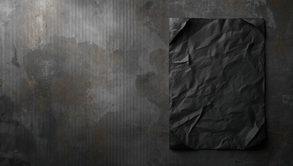 Aged black paper with creases and worn edges serving as a dramatic background for artistic projects, texture emphasis