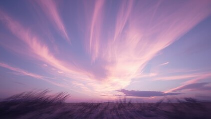 Purple sky with soft cloud formations and gentle sunlight, ideal for setting a calm or dreamy mood