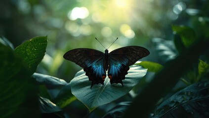Detailed view of a black butterfly with wings extended, suitable for entomology reference materials