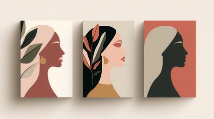 Minimalist square poster set for International Women&acirc;&euro;&trade;s Day featuring leaf motifs.