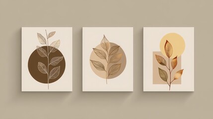 Minimalist square poster set for International Women&acirc;&euro;&trade;s Day featuring leaf motifs.