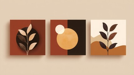 Minimalist square poster set for International Women&acirc;&euro;&trade;s Day featuring leaf motifs.