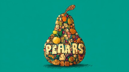 Pear-shaped lettering illustration promoting healthy eating, line vector style