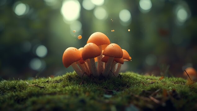 Fungus development featuring octopus-shaped mushrooms and toxic Clathrus archeri, natural growth process