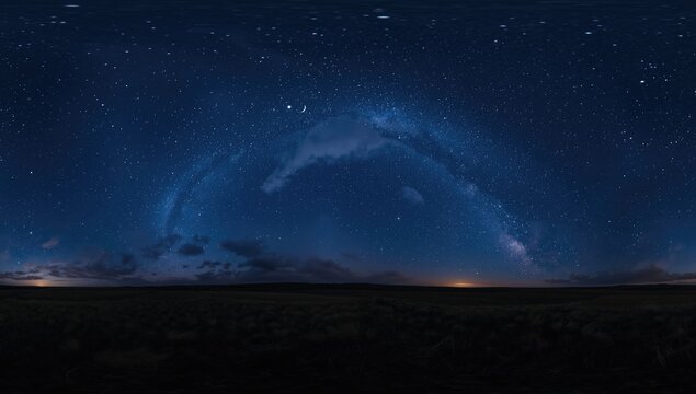 Night starry sky scene in an equirectangular projection, suitable for HDRI spherical environment backgrounds