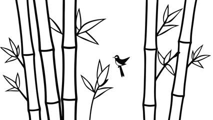 Obraz premium A peaceful scene of a small bird amidst towering bamboo shoots