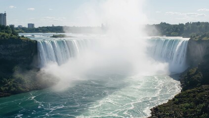 Niagara Falls landscape from the Canadian side, emphasizing natural erosion and water volume, Earth Day