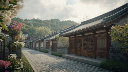 Traditional hanok buildings in a historic district, highlighting architectural conservation