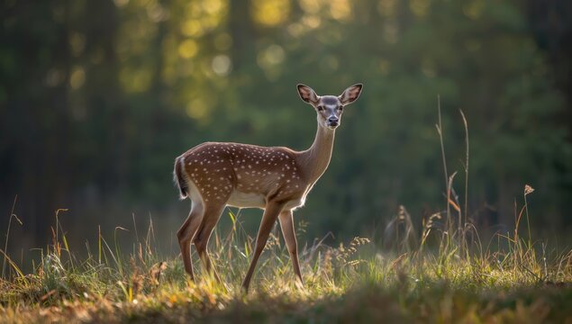 Young fallow deer standing among foliage highlighting animal behavior, wildlife observation
