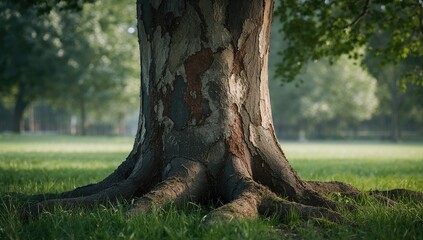 Detailed view of plane tree bark emphasizing natural textures for background or layout use, Earth Day