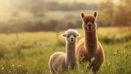 Obraz premium South Australian alpacas, exhibiting social interaction, suitable for pet adoption, World Animal Day