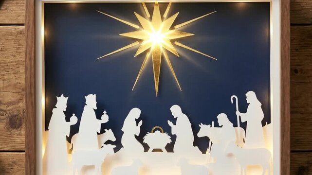 Set of three nativity scene shadow boxes with radiant star and religious figures for Christmas home decoration