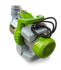 Water pump with electric motor for pumping station device on white background