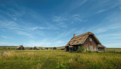 Fototapeta premium Medieval village buildings, highlighting traditional construction techniques for restoration projects