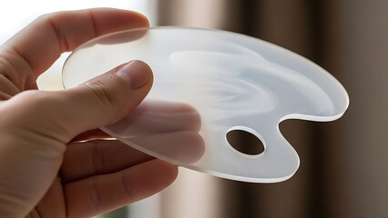 Holding a transparent artist palette, preparing for artistic endeavors