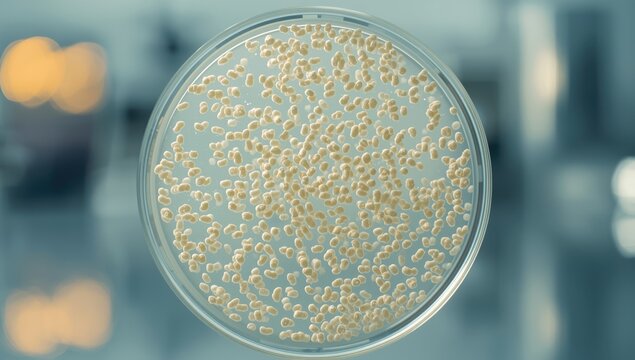 Klebsiella spp. colonies developing on Mac-Conkey agar used in bacterial culture, lab research