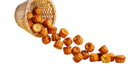 Golden harvest of dates cascading from woven basket against dark canvas transparent background black background