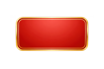 Red blank label on transparent background, gold framed rounded rectangle badge, glossy sticker with empty space for text, promo banner element