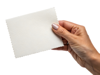 A hand holding a blank white booklet or brochure mockup for design presentation isolated on a white or transparent background.