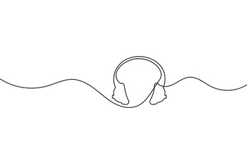 Obraz premium Minimalist single line art headphones vector illustration for music and podcast concept