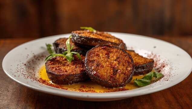 Indian-style pan-fried eggplant with crispy coating, emphasizing preparation method and texture, World Vegetarian Day
