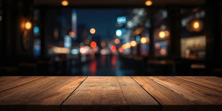 Bare wooden surface with blurred light spots in the background serving as a background for text or graphic overlay, suitable for layout design - Powered by Adobe