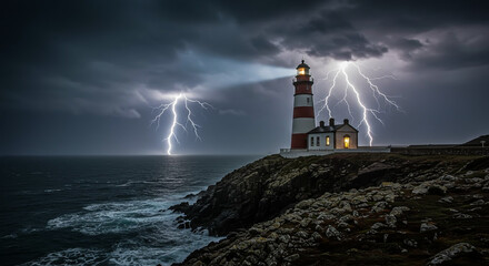 Lighthouse with Lightning Strikes