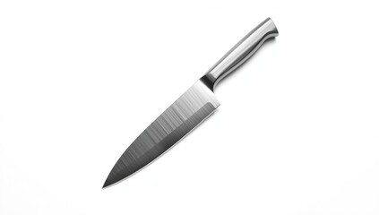 Kitchen knife isolated on white surface, highlighting culinary tool handling and cleaning procedures
