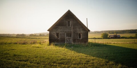 Obraz premium Weathered house in a rural setting, highlighting architectural preservation challenges