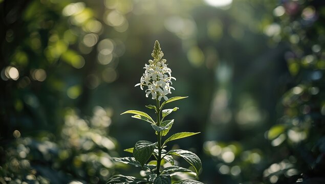Dokudami, Houttuynia cordata, a traditional southasian herb sprouting in a shaded herb garden, emphasizing cultivation and care