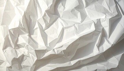 Obraz premium Crumpled white paper texture background with sharp folds and soft shadows, minimal and clean surface ideal for editorial layouts, modern design, abstract concepts, copy space, and creative visual
