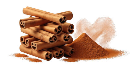 Aromatic cinnamon sticks and ground spice for culinary delights and baking inspiration transparent background black background