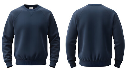 Navy blue crewneck sweatshirt mockup front and back view isolated on white background