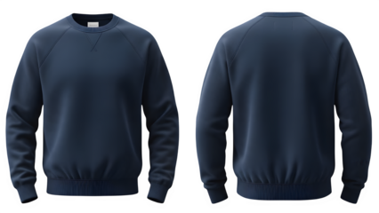 Navy blue crewneck sweatshirt mockup front and back view isolated on white background