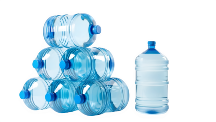 Crushed blue water bottles isolated on transparent background