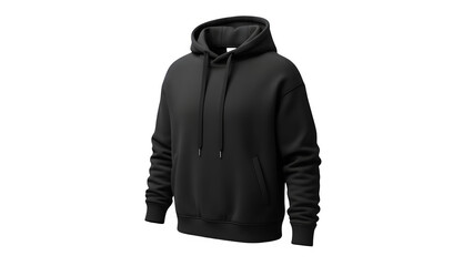 Blank black hoodie sweatshirt mockup front 3/4 view isolated on white
