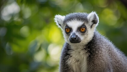 Obraz premium Lemur's eye with focused gaze and textured fur, ideal for nature-themed layout backgrounds